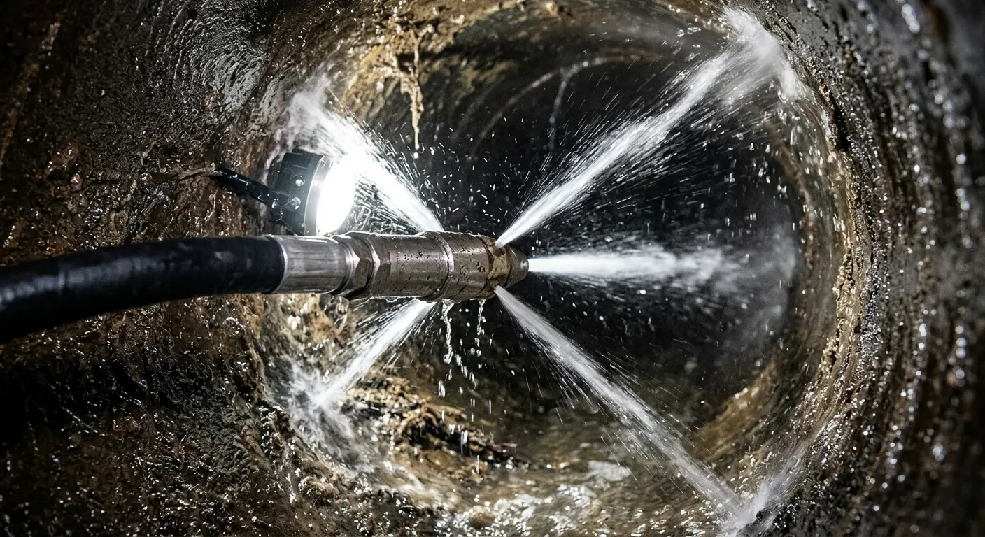 High-pressure hydro jetting nozzle cleaning sewer pipe for Storm Drain Cleaning in Otsego